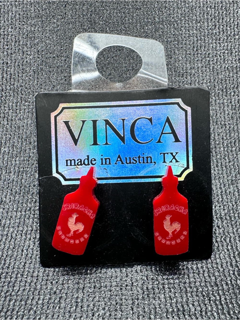 Red Sriracha Rooster Sauce Bottle Stud Earrings Novelty